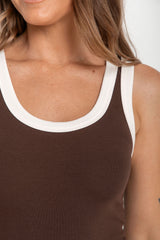 Hudson Contrast Tank - Brown and Cream - The Self Styler