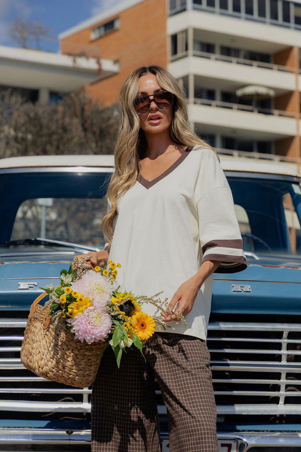 Stevie Relaxed-Fit V-Neck Tee - Butter and Chocolate