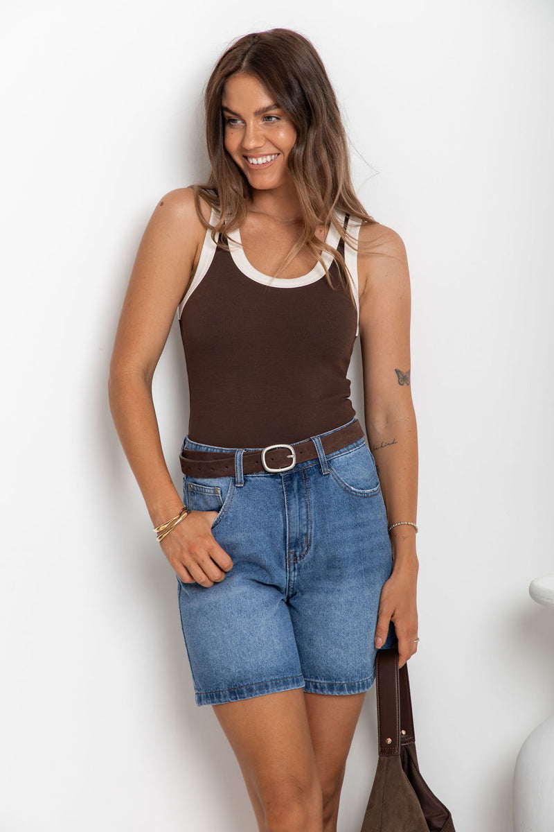 Hudson Contrast Tank - Brown and Cream - The Self Styler