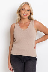 Ciara V-Neck Top - Tan - The Self Styler