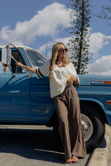 Stevie Relaxed-Fit V-Neck Tee - Butter and Chocolate