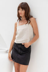 Tessa Linen Crop Cami Top - Natural Beige - The Self Styler