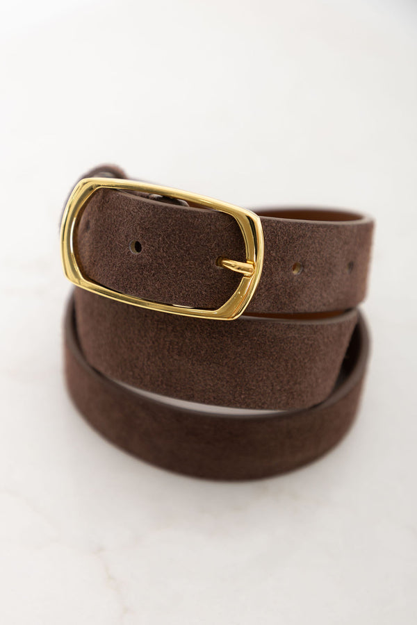 Stella Genuine Suede Leather Belt - Mocha