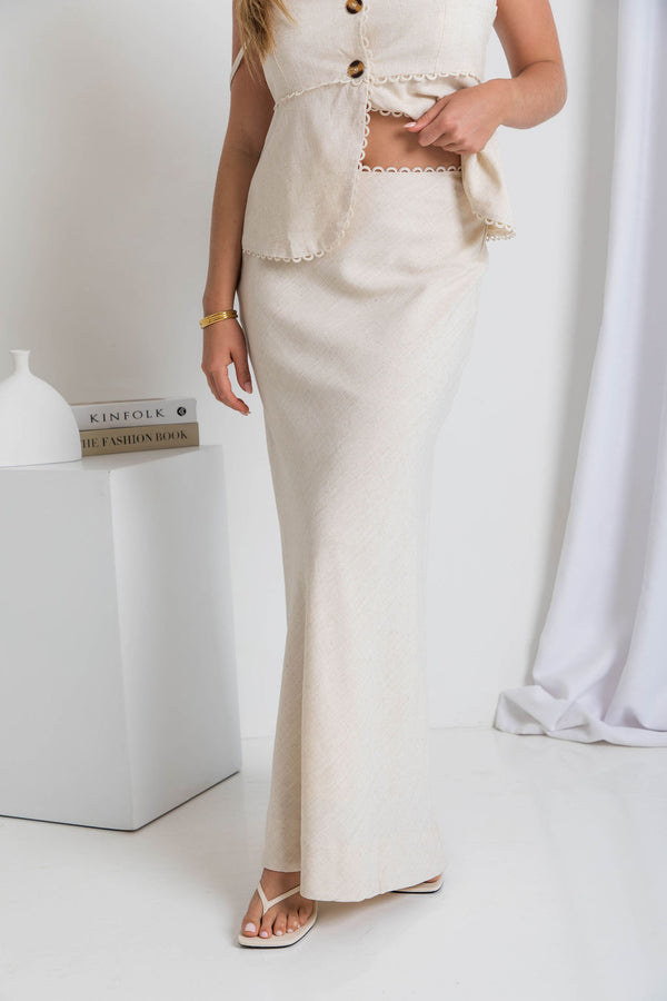 Mae Bias Cut Maxi Skirt - Natural - The Self Styler
