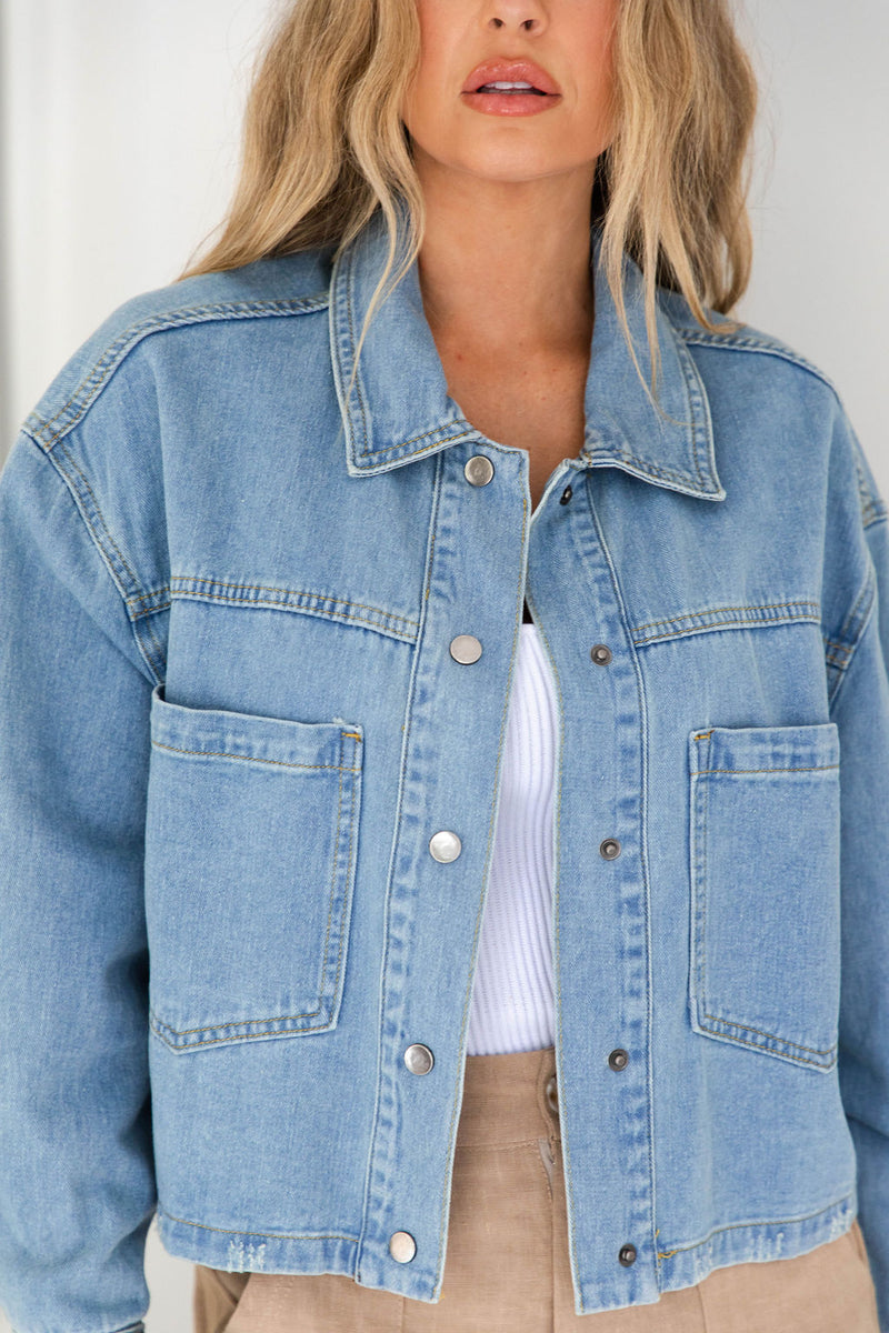 Beau Crop Denim Jacket - Light Wash - The Self Styler