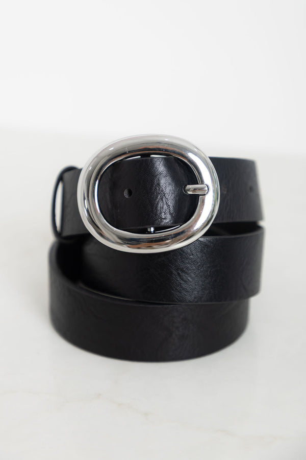 Molly Everyday Leather Belt - Black & Silver