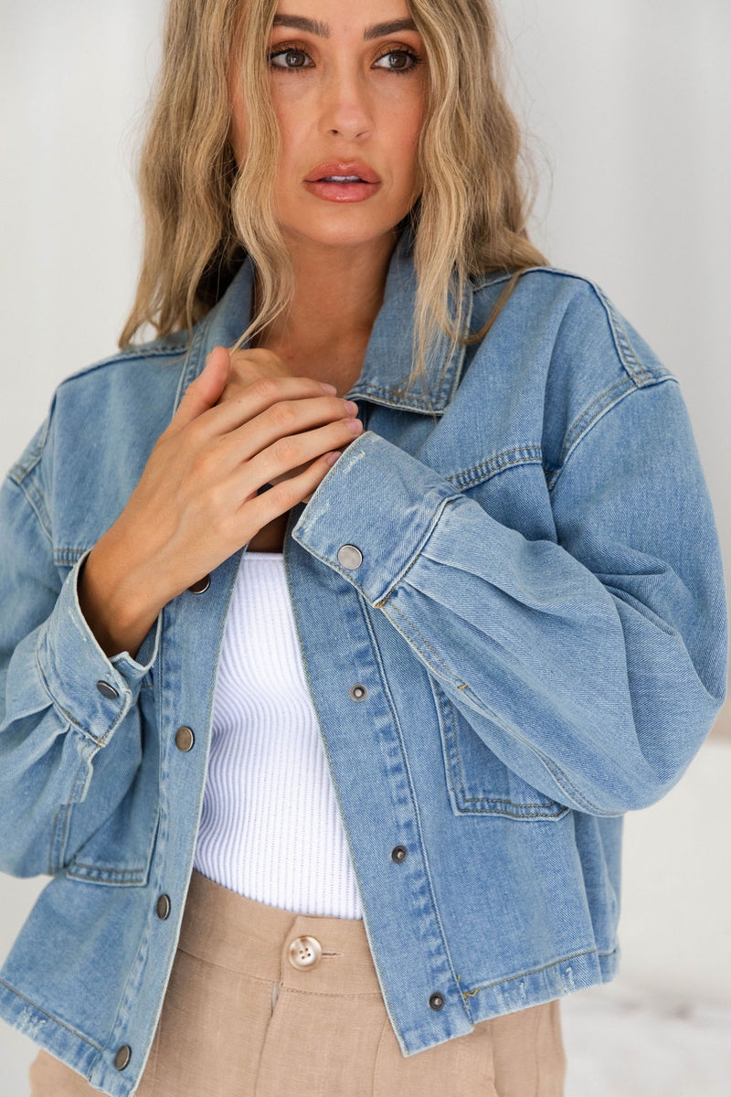 Beau Crop Denim Jacket - Light Wash - The Self Styler