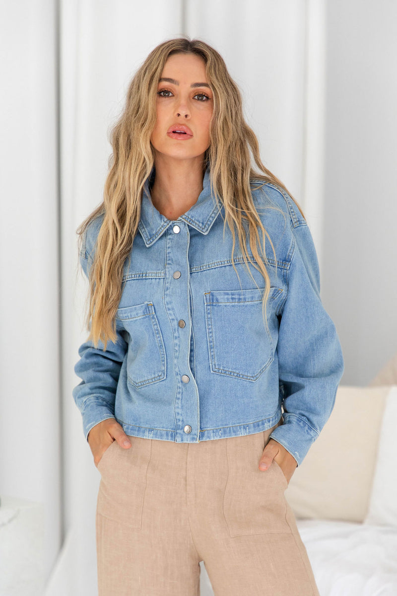 Beau Crop Denim Jacket - Light Wash - The Self Styler