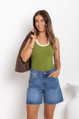 Hudson Contrast Tank - Green and Cream - The Self Styler