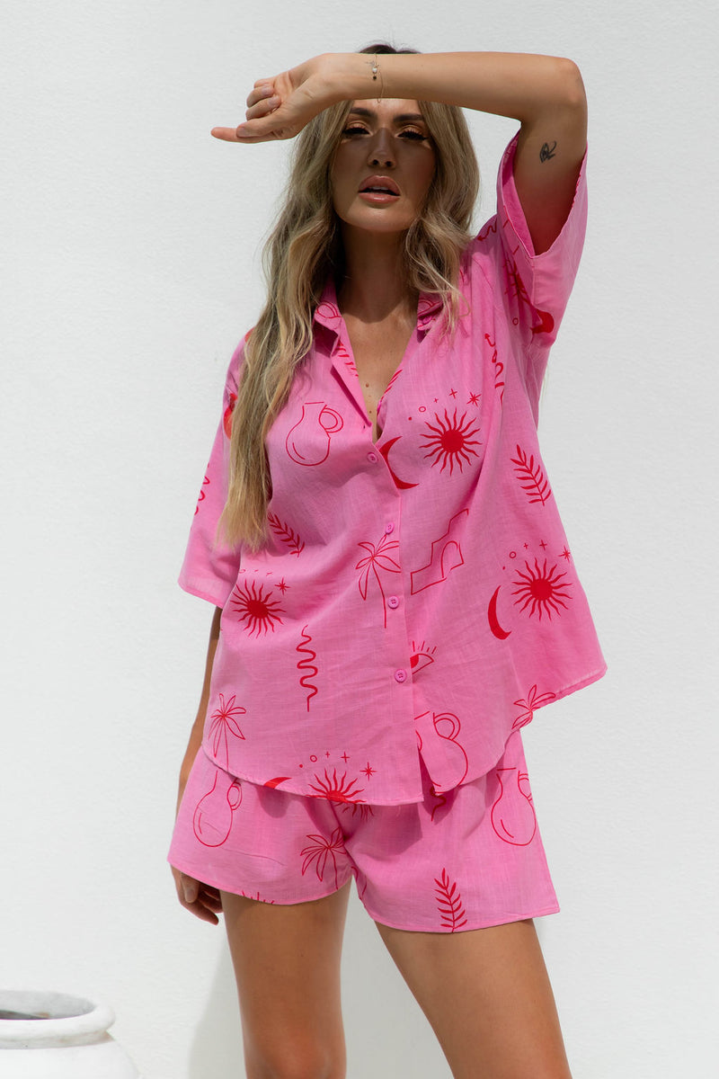Lyla Shorts - Pink Palm Print - The Self Styler