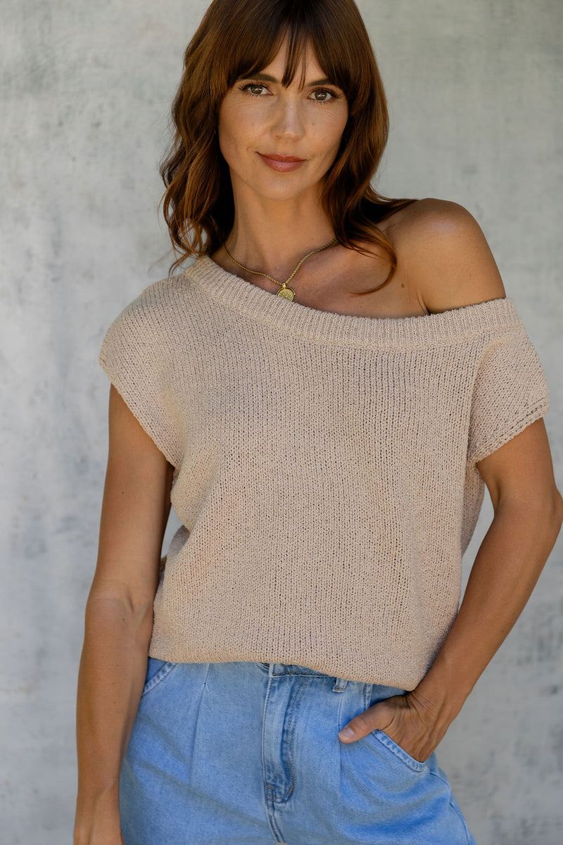 Avalon Off-The-Shoulder Top - Latte - The Self Styler