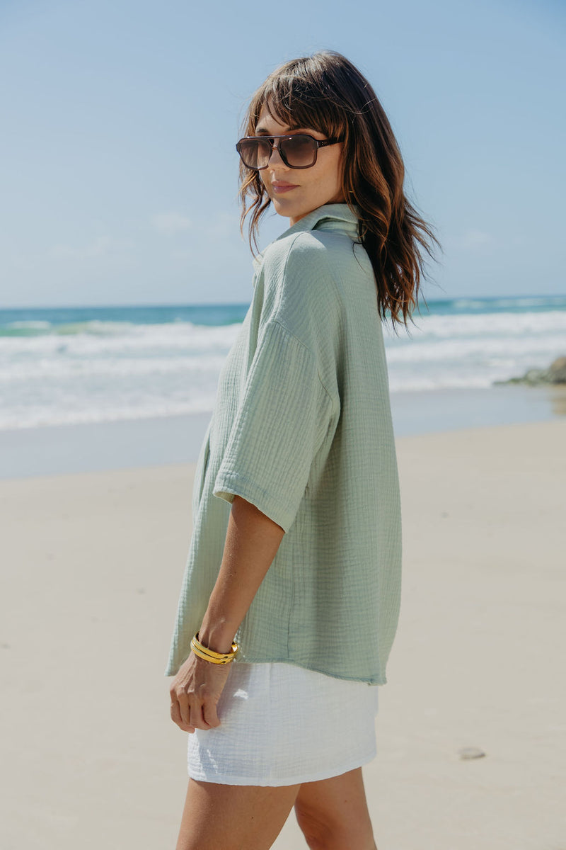 Theia Cotton Shirt - Sage Green - The Self Styler