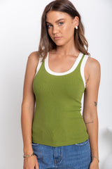 Hudson Contrast Tank - Green and Cream - The Self Styler