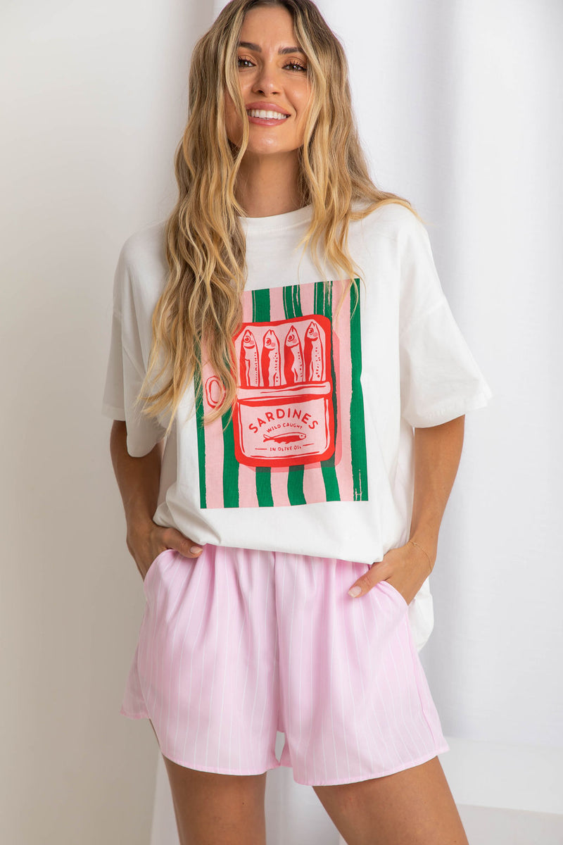 Rylee Relaxed-Fit Graphic Tee - Sardines Print - The Self Styler