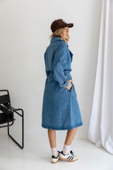 Suki Denim Trench Coat - Blue - The Self Styler