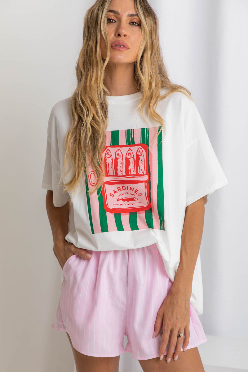 Rylee Relaxed-Fit Graphic Tee - Sardines Print - The Self Styler