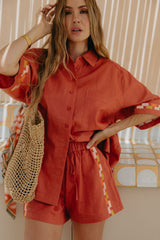 Alba Linen Shorts - Papaya - The Self Styler