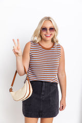 Isla Knit Top - Blue and Choc - The Self Styler