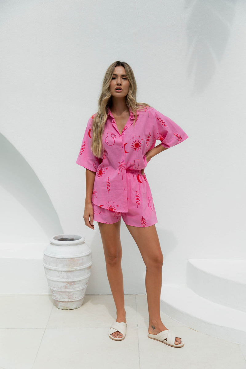 Lyla Shorts - Pink Palm Print - The Self Styler