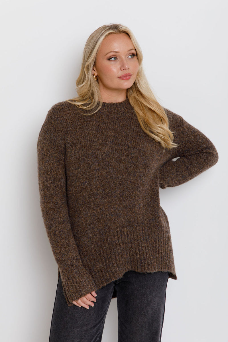 Sascha Knit Jumper - Choc Marle - The Self Styler