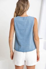 Tahnee Denim Tie Front Top - Light Wash - The Self Styler