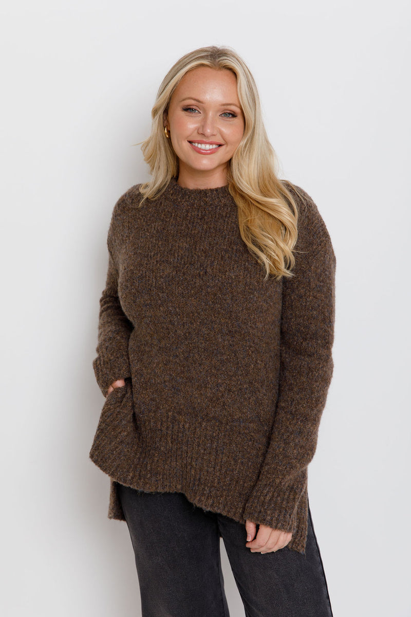 Sascha Knit Jumper - Choc Marle - The Self Styler