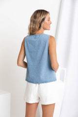 Tahnee Denim Tie Front Top - Light Wash - The Self Styler