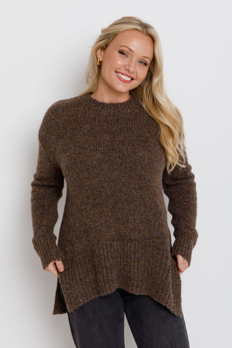 Sascha Knit Jumper - Choc Marle - The Self Styler