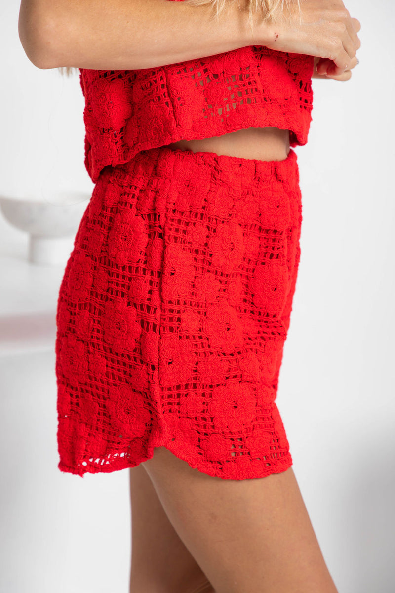 Eden Crochet Shorts - Red - The Self Styler
