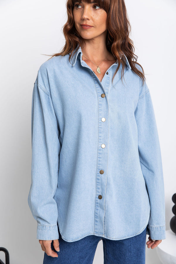 Ella Relaxed-Fit Denim Chambray Shirt - Light Wash - The Self Styler