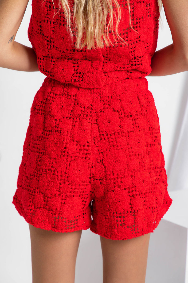 Eden Crochet Shorts - Red - The Self Styler