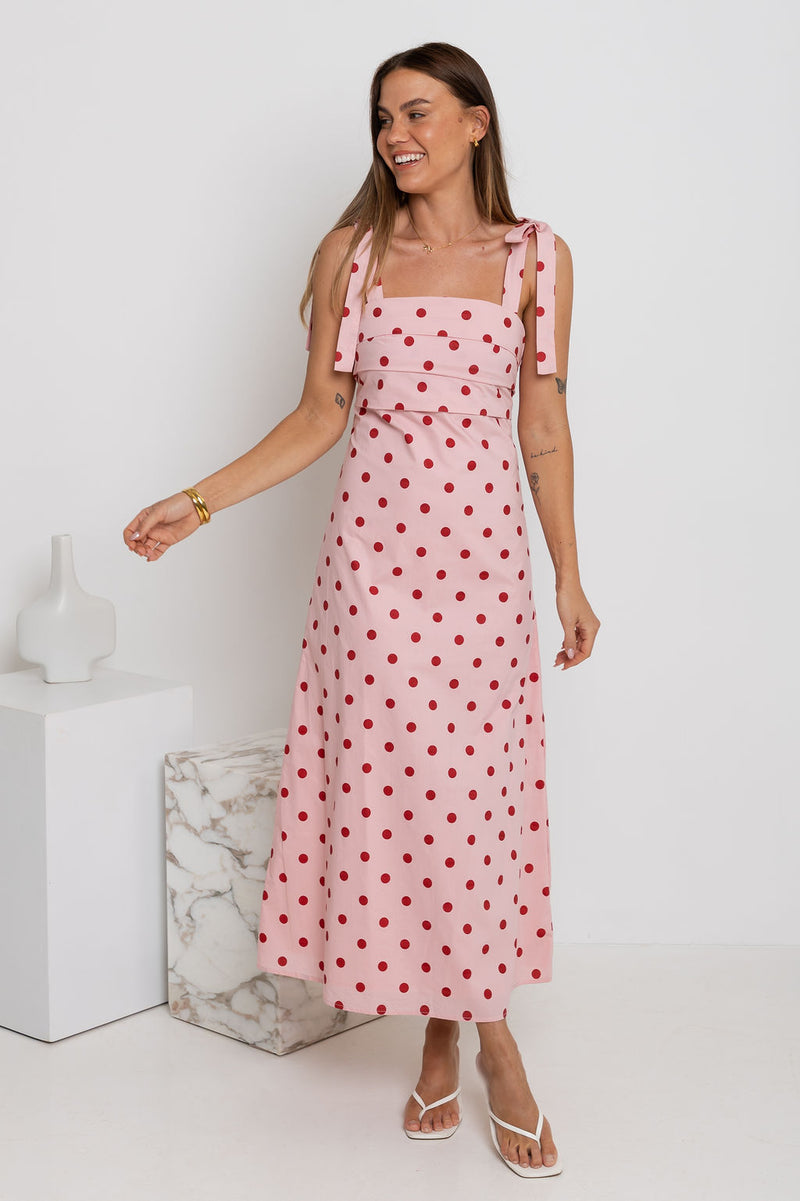 Rosie Midi Dress - Pink and Red Polka Dot The Self Styler Rosie Midi Dress - Pink and Red Polka Dot The Self Styler