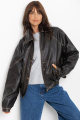 Eddie Faux Leather Jacket - Choc Brown - The Self Styler