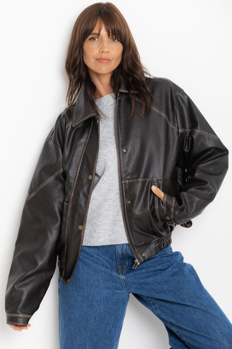 Eddie Faux Leather Jacket - Choc Brown – The Self Styler