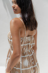Cabarita Maxi Dress - Beach Soleil Print - Tan and White - The Self Styler