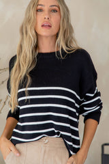 Kristin Stripe Knit Top - Black - The Self Styler