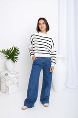 Emma Knit Top - Ivory and Black Stripe - The Self Styler