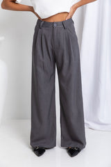 Asher Wide-Leg Pants - Dark Grey - The Self Styler