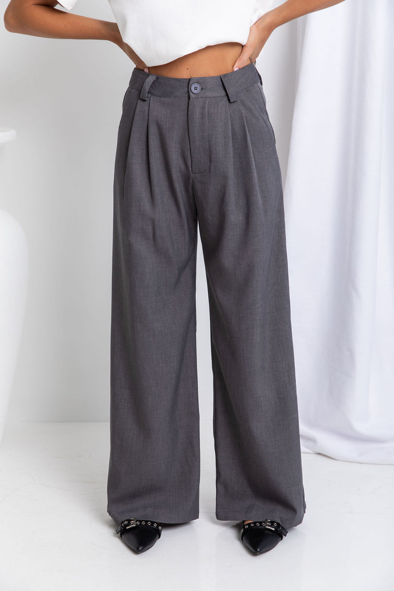 Asher Wide-Leg Pants - Dark Grey - The Self Styler