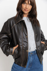 Eddie Faux Leather Jacket - Choc Brown - The Self Styler