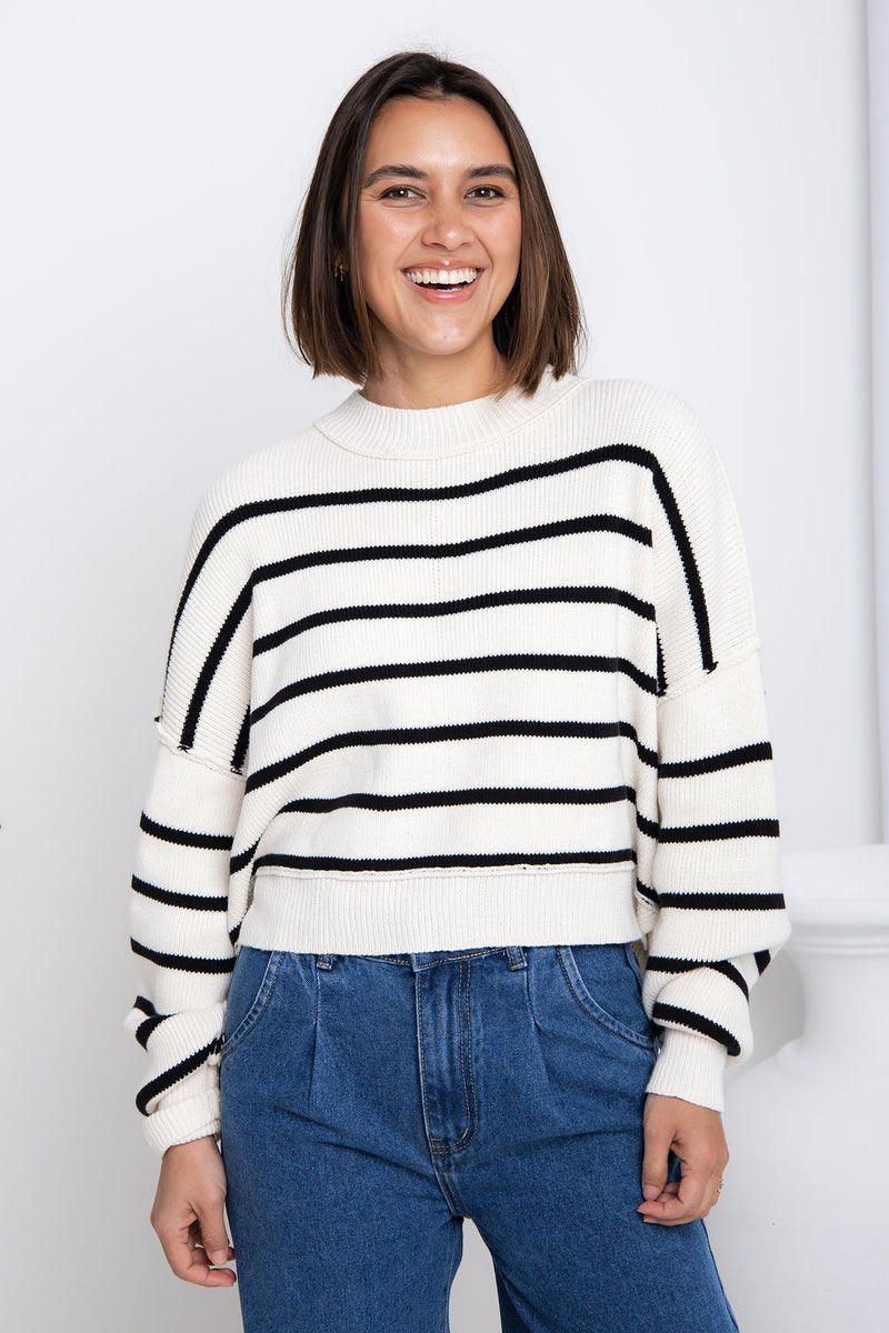 Emma Knit Top - Ivory and Black Stripe - The Self Styler