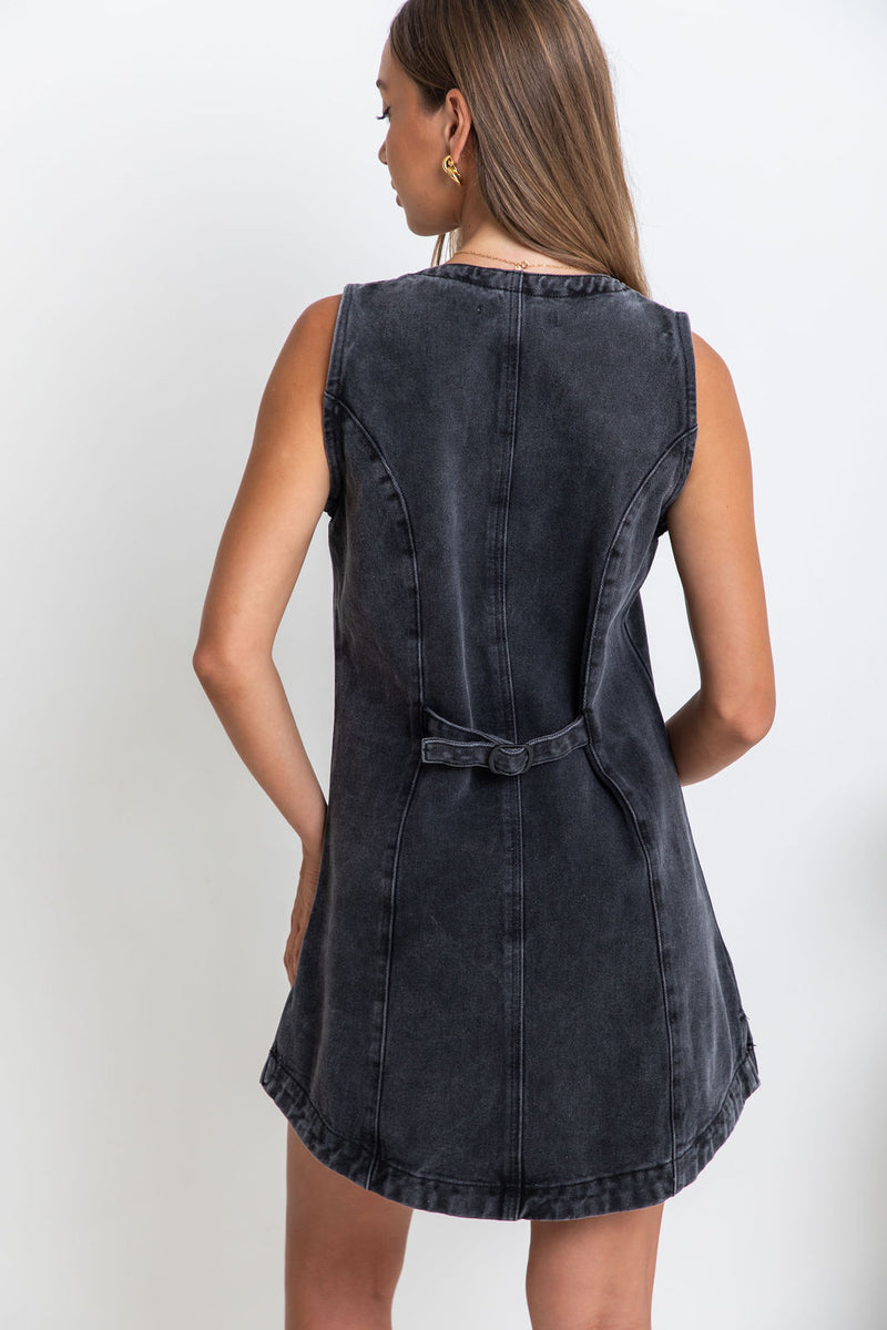 Mila Denim Mini Dress - Black - The Self Styler