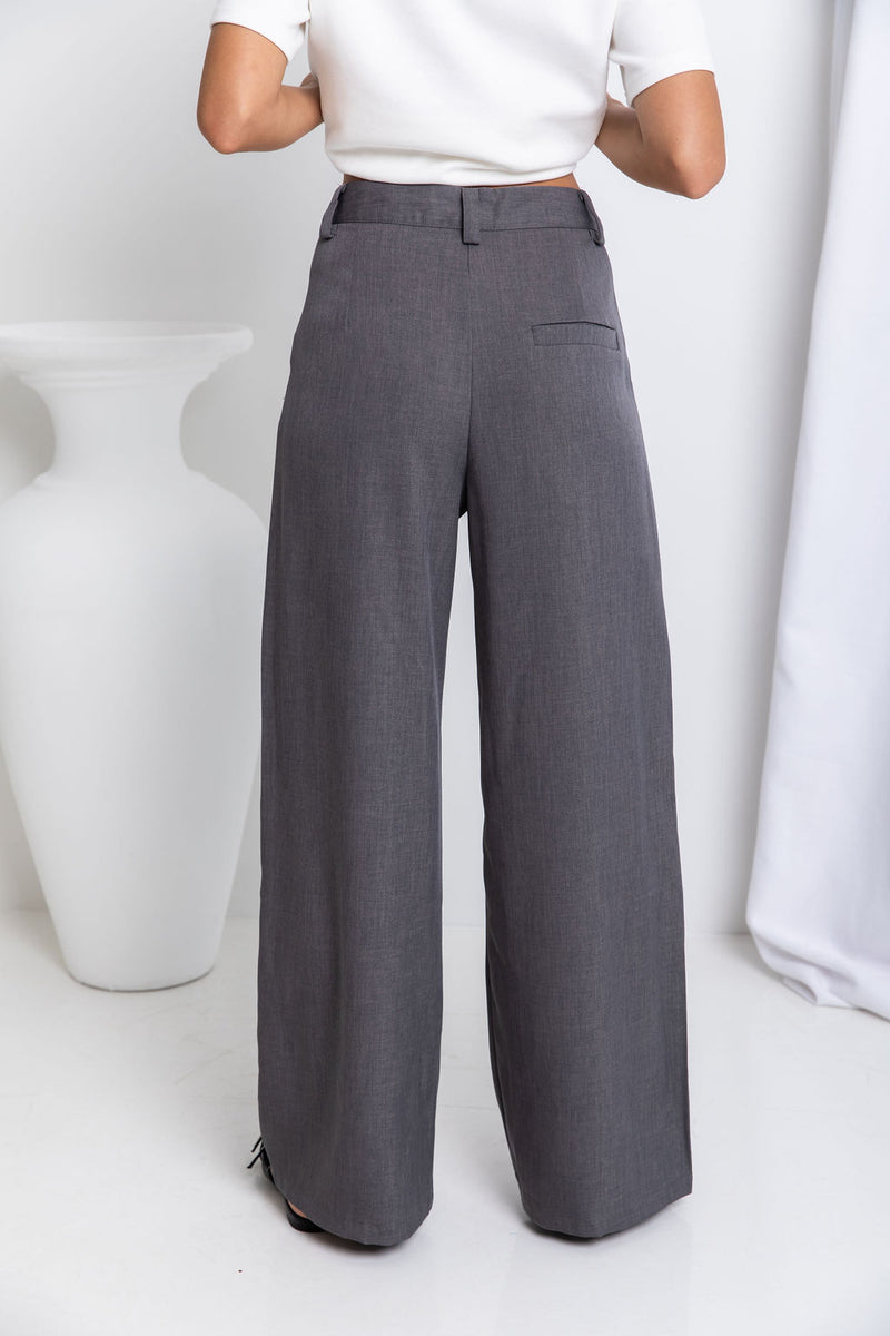 Asher Wide-Leg Pants - Dark Grey - The Self Styler
