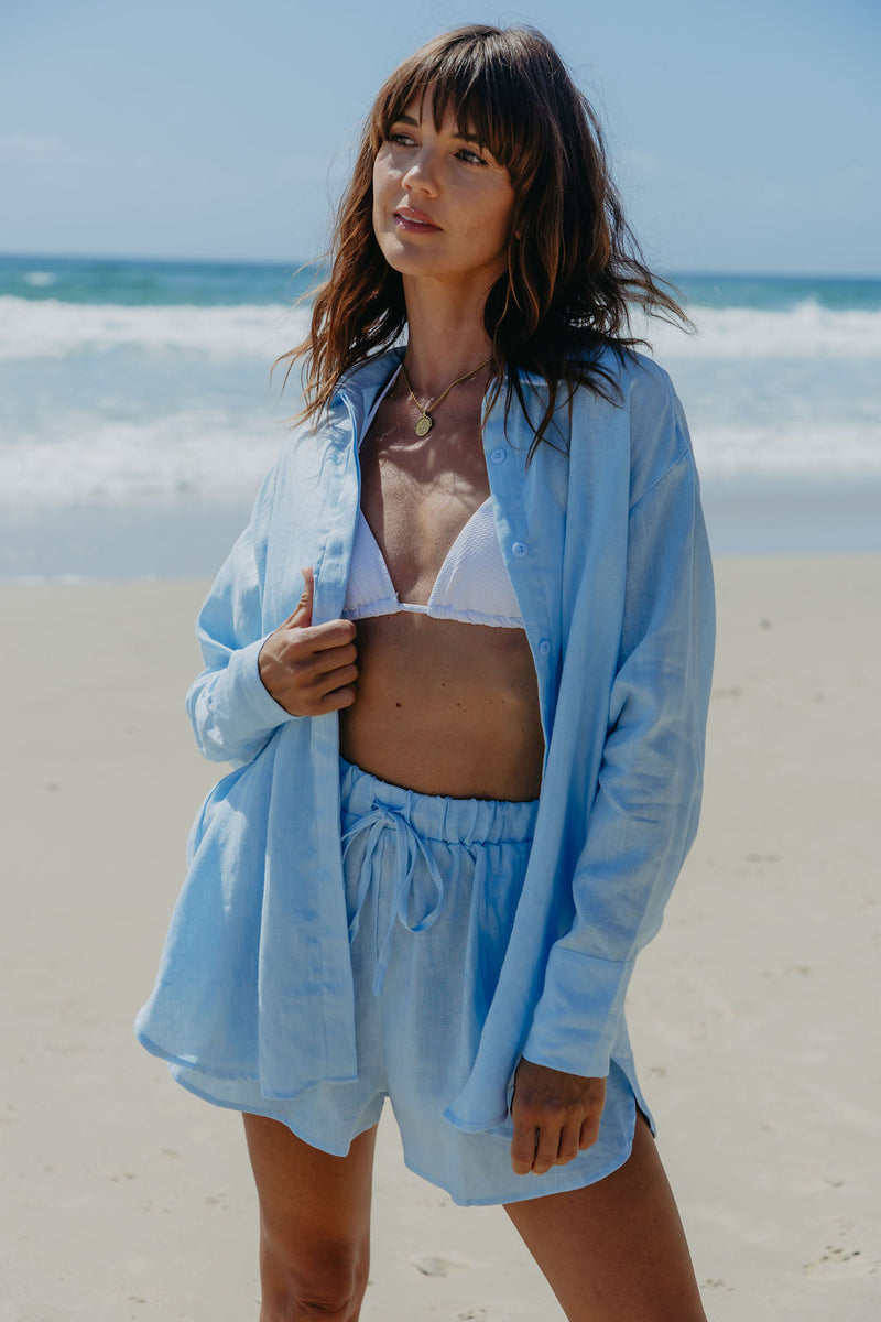 Ada Relaxed-Fit Linen Shirt - Blue - The Self Styler