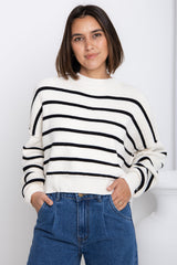 Emma Knit Top - Ivory and Black Stripe - The Self Styler