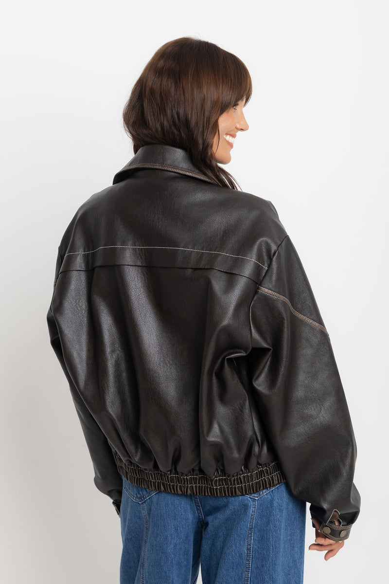 Eddie Faux Leather Jacket - Choc Brown – The Self Styler