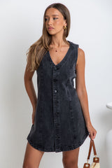 Mila Denim Mini Dress - Black - The Self Styler