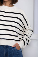 Emma Knit Top - Ivory and Black Stripe - The Self Styler