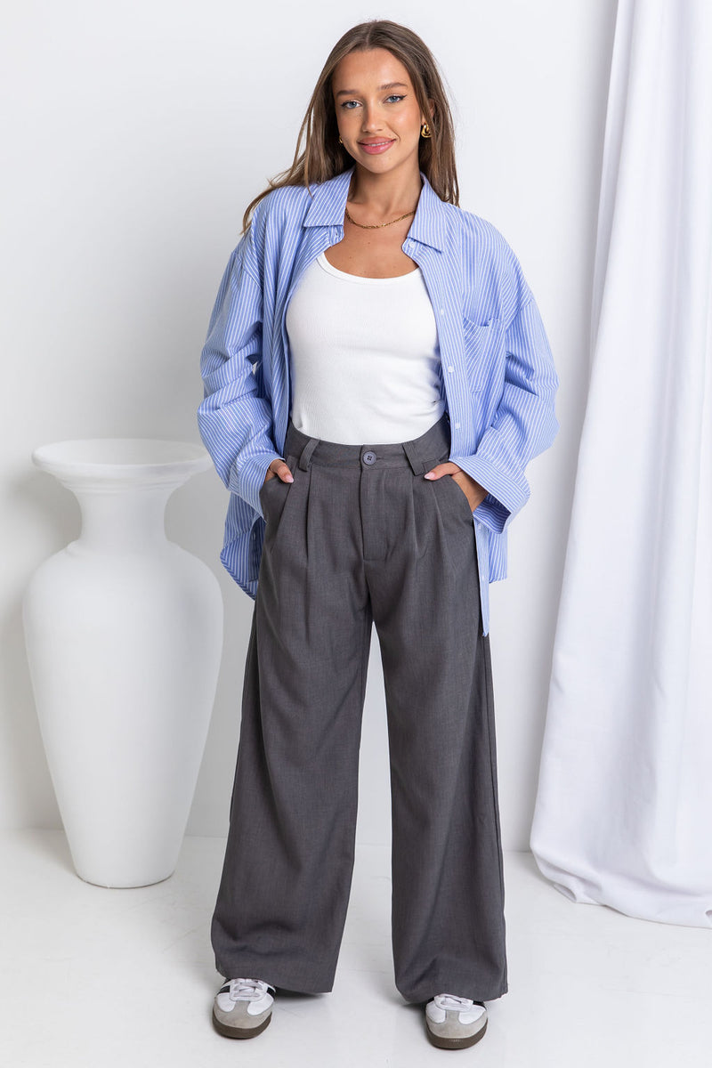 Asher Wide-Leg Pants - Dark Grey - The Self Styler