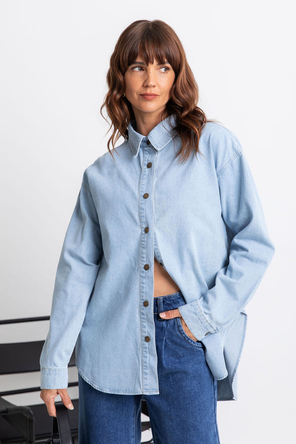 Ella Relaxed-Fit Denim Chambray Shirt - Light Wash - The Self Styler